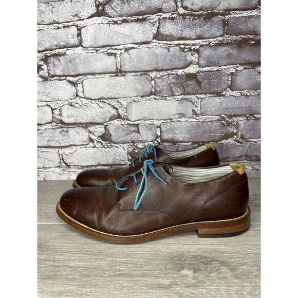 J Shoes Handcrafted William Brown Leather Oxfords Blue Lace Dress Shoes Men 42.5 main image 4